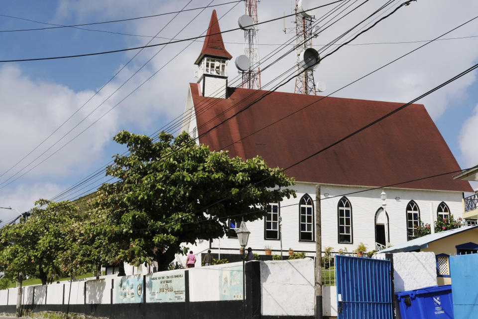 This Sunday, Aug. 21, 2022, photo shows First Baptist Church on Colombia's San Andres Island. Sharika Crawford, a professor of history at the United States Naval Academy in Annapolis, Md., says that "before the church was formed, the island population lived without a church or religious establishment. Efforts to bring a Catholic priest never materialized. … Thus, First Baptist Church and its satellite churches across San Andres and Providencia Islands had the advantage over other Christian communities such as the Catholics and Seventh-day Adventists." (AP Photo/Luis Andres Henao)