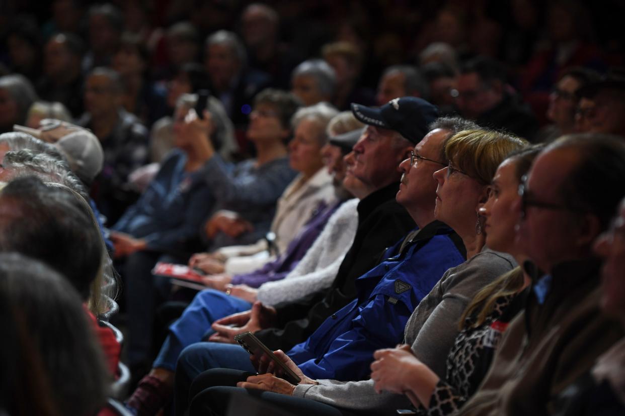 People listen during presidential candidate Nikki Haley's meet and greet at The Etherredge Center at University of South Carolina Aiken on Monday, Feb. 5, 2024.