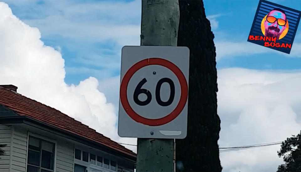 Benny Bogan tells drivers to firstly look out of the window and observe the speed limit sign. Source: Benny Bogan – the fairdinkum Aussie / Facebook