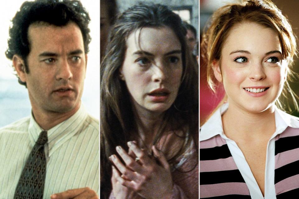 Tom Hanks in 'Sleepless in Seattle,' Anne Hathaway in 'Les Misérables,' and Lindsay Lohan in 'Mean Girls'