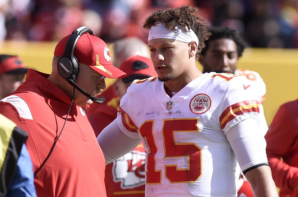 Andy Reid, Patrick Mahomes and the Chiefs could use some reinforcements at the trade deadline. (Photo by G Fiume/Getty Images)
