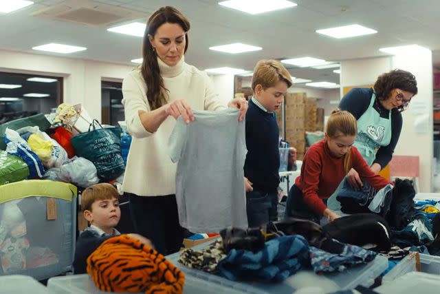 <p>The Prince and Princess of Wales/YouTube</p> Kate Middleton, Prince George, Princess Charlotte and Prince Louis visit baby bank in Windsor on 11th December, 2023