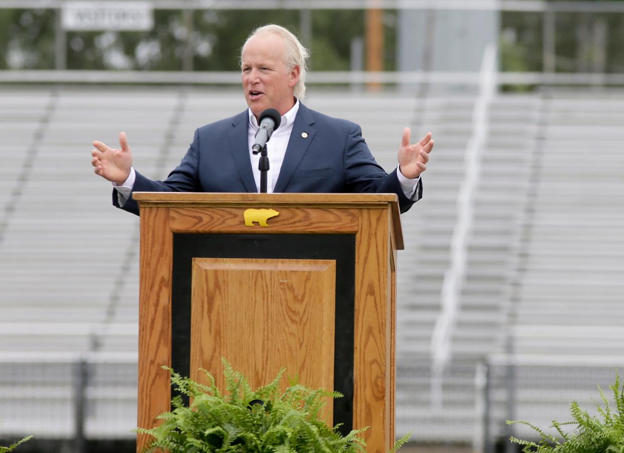 Paul Imhoff announced he will resign as superintendent of Upper Arlington Schools in January 2023. He is shown Aug. 15, 2021, at the grand opening celebration at the new Upper Arlington High School.