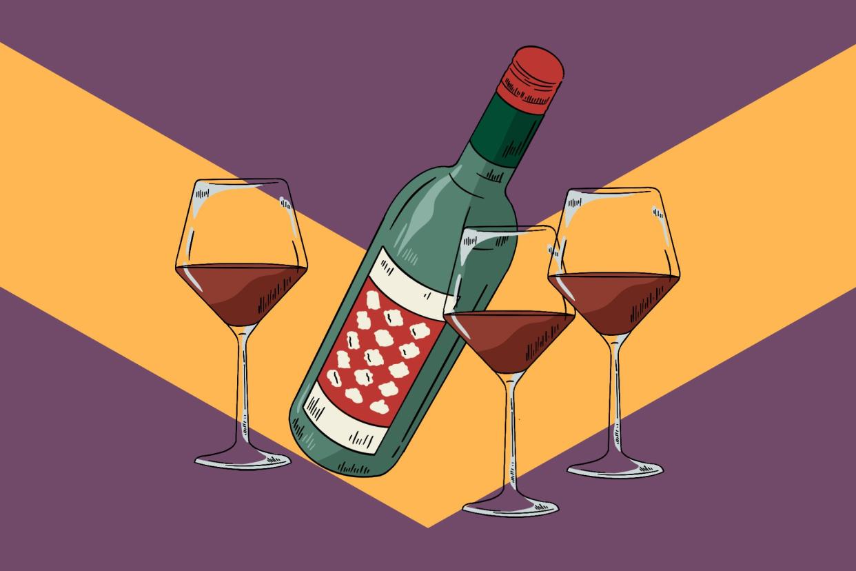 illustration of wine bottle and glasses