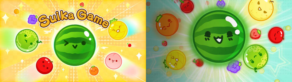 Izquierda: Suika Game (original); derecha: The Suika Game (plagio)