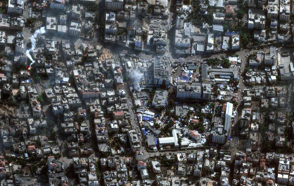 Satellite imagery showed al-Shifa Hospital and its surroundings in Gaza City (Maxar Technologies/AP)