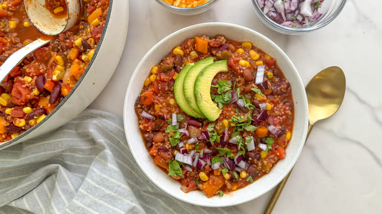 chili in white bowl