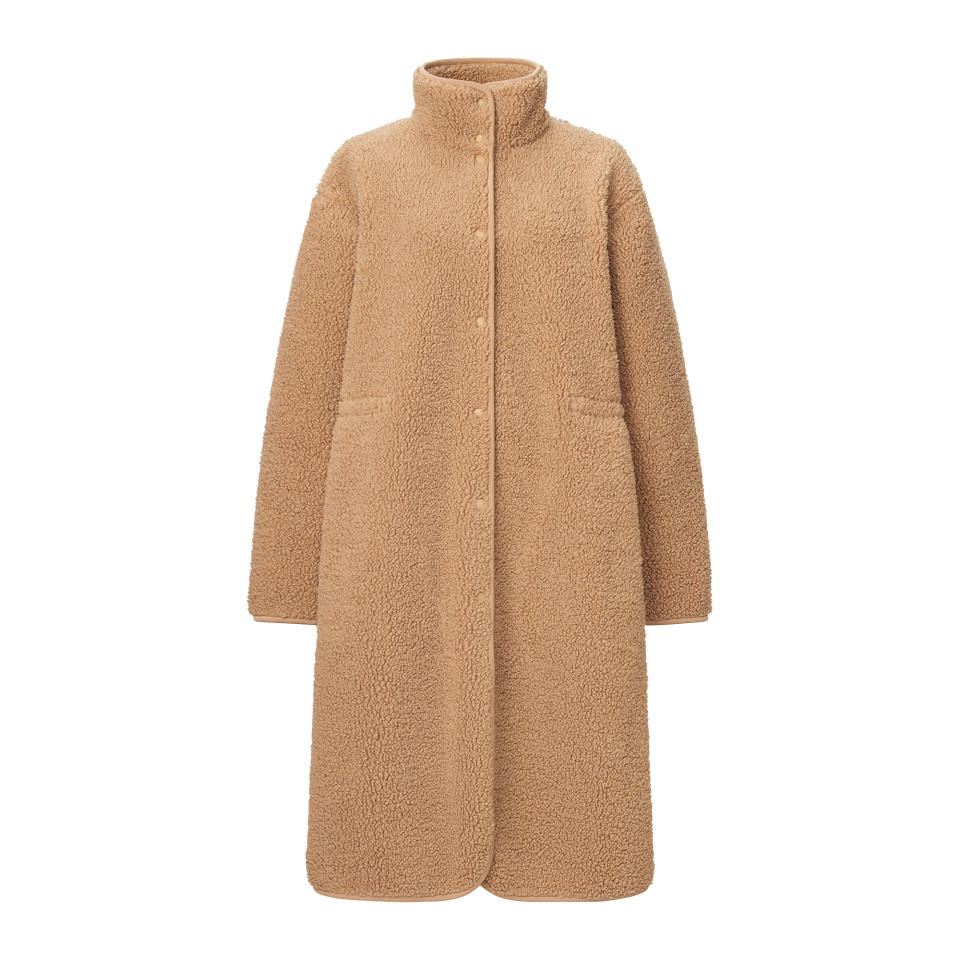 Pile Lined Stand Collar Coat in camel (Photo via Uniqlo)