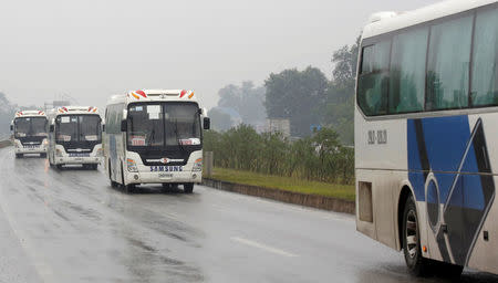 Buses transport employees of Samsung to work in Thai Nguyen province, north of Hanoi, Vietnam October 13, 2016. REUTERS/Kham