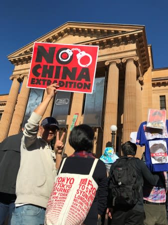Protesters demonstrate at NSW State Library in Sydney against the proposed Hong Kong extradition law
