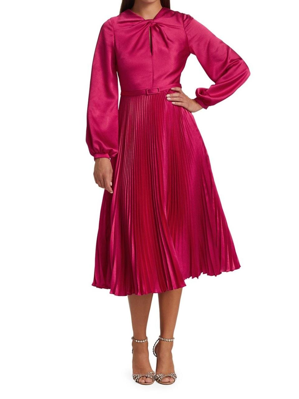 Pleated Satin Midi Dress