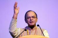 FILE PHOTO: Indian Finance Minister Arun Jaitley addresses a delegation while speaking on the Goods and Services Tax (GST) issues during the Vibrant Gujarat investor summit in Gandhinagar, January 11, 2017. REUTERS/Amit Dave/Files