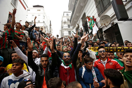 Protesters shout as hundreds of thousands of demonstrators return to the streets to press demands for wholesale democratic change well beyond former president Abdelaziz Bouteflika's resignation, in Algiers, Algeria April 19, 2019. REUTERS/Ramzi Boudina