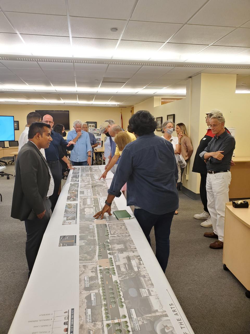 People participate in an open house for the Boulevard of the Arts "complete street" project on Monday.