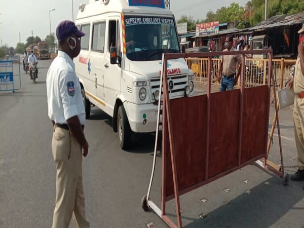 Visual of checkpoint at Garikapadu border (ANI)