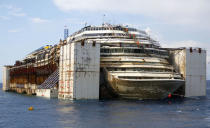 The Costa Concordia cruise liner is seen during its refloat operation at Giglio harbour July 22, 2014. REUTERS/Max Rossi