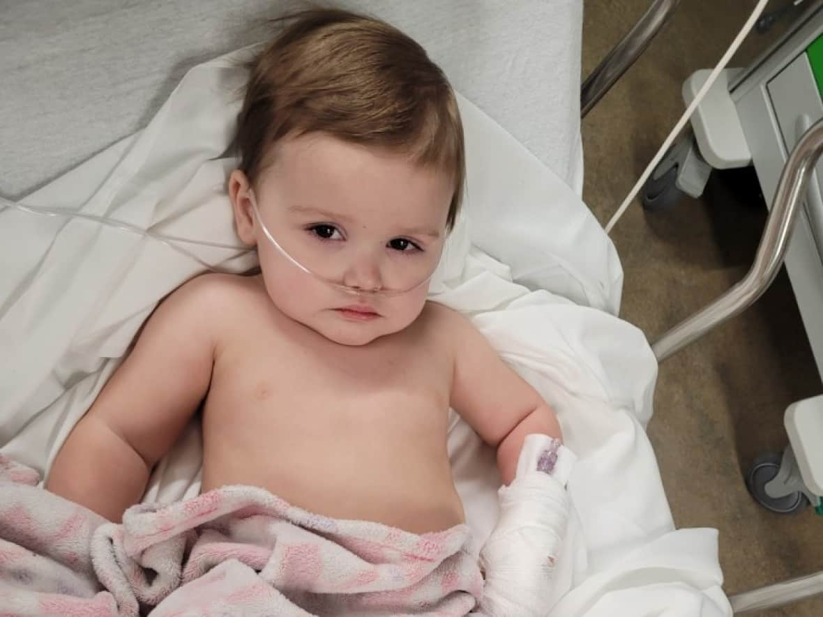 Two-year-old Scarlett Russell had pneumonia on her lung and tested positive for the influenza A virus. (Submitted by Natasha Russell - image credit)