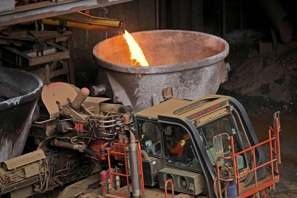 A worker operates a truck as molten slag is poured into a container at PT Vale Indonesia's nickel processing plant in Sorowako, South Sulawesi, Indonesia, Tuesday, Sept. 12, 2023. Demand for critical minerals like nickel and cobalt is surging as climate change hastens a transition to renewable energy, boosting carbon emissions by miners and processors of such materials. (AP Photo/Dita Alangkara)