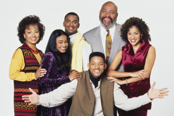 Daphne Reid, Tatyana Ali, Alfonso Ribeiro, James Avery, Karyn Parsons, Will Smith in a promotional image for 'The Fresh Prince of Bel-Air'. (Photo by Nbc/Stuffed Dog/Quincy Jones Ent/Kobal/REX)