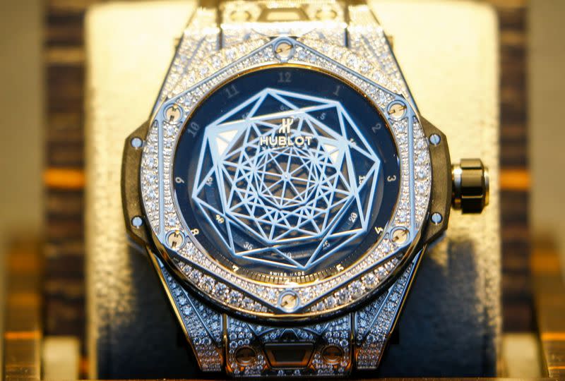 A watch is displayed at a shop of LVMH's Hublot in Zurich