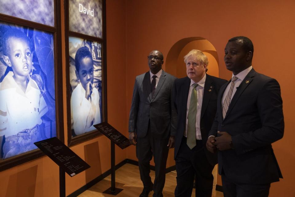 Prime Minister Boris Johnson visits the Kigali Genocide Memorial (dan Kitwood/PA) (PA Wire)