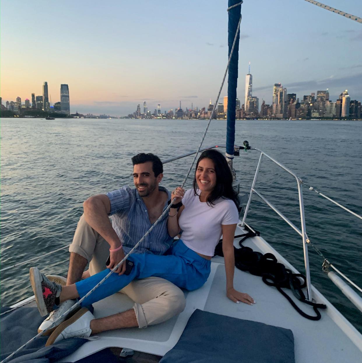 Jenna Goldman on sailboat with husband Jason