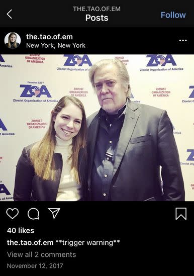 Emma-Jo Morris and Steve Bannon met years ago. (Photo: Emma-Jo Morris/Instagram)