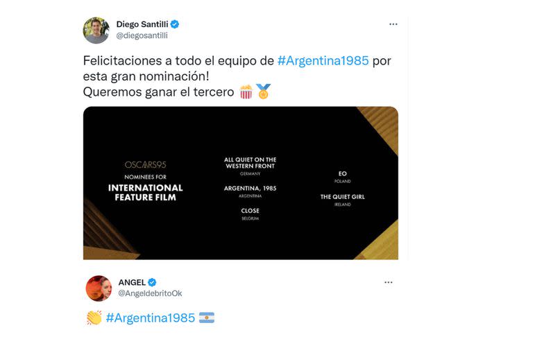 Los mensajes de Diego Santilli y Ángel de Brito por la nominación de Argentina, 1985 a los Oscar