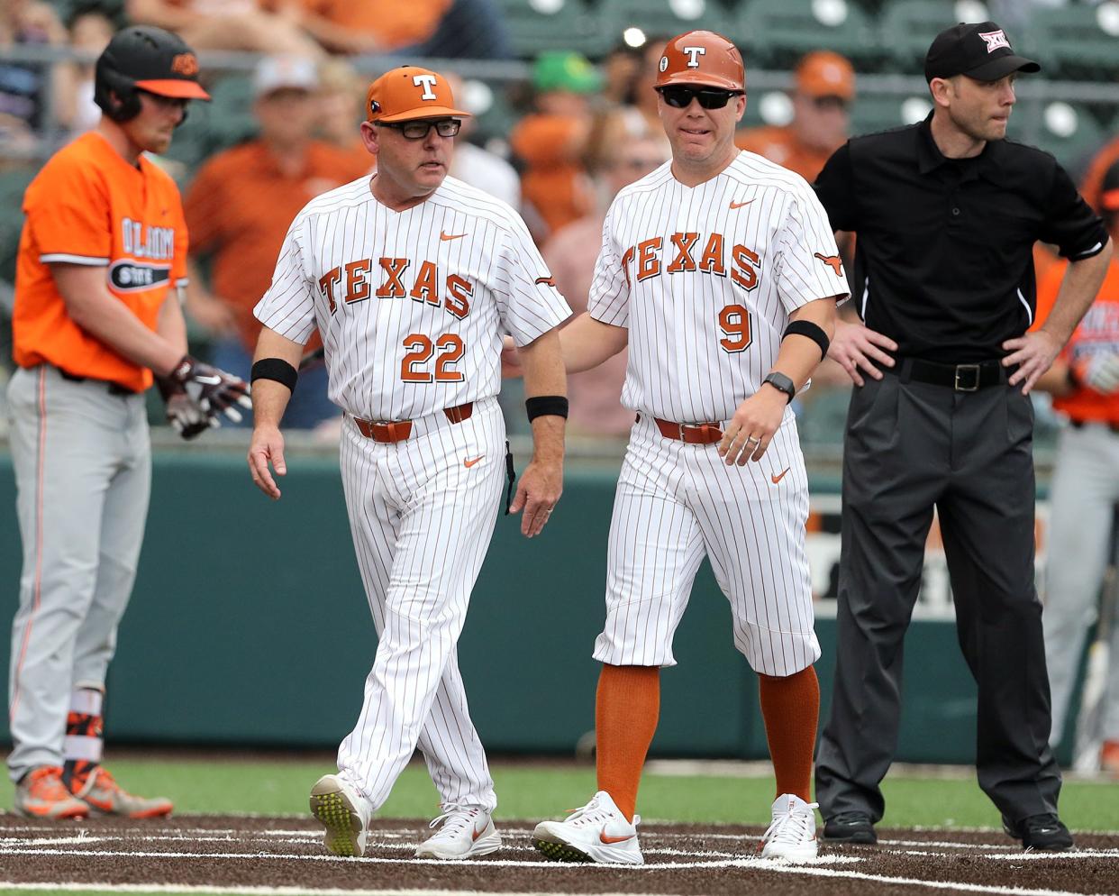 Texas assistant coach Sean Allen, right, has been a right-hand presence for Longhorns head coach David Pierce even before coming to UT. He coached with Pierce at Tulane and Sam Houston State. Texas has parted ways with Allen, however.