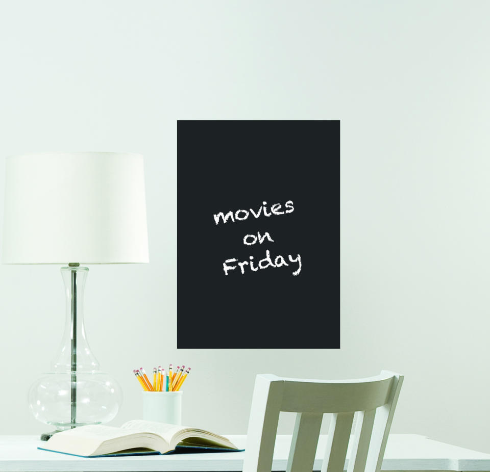 This publicity photo provided by courtesy Brewster Home Fashions shows the WallPops Dry-Erase Chalk Message Board that can be used for a checklist of chores or to track appointments. This decal can be repositioned. (AP Photo/ Brewster Home Fashions)