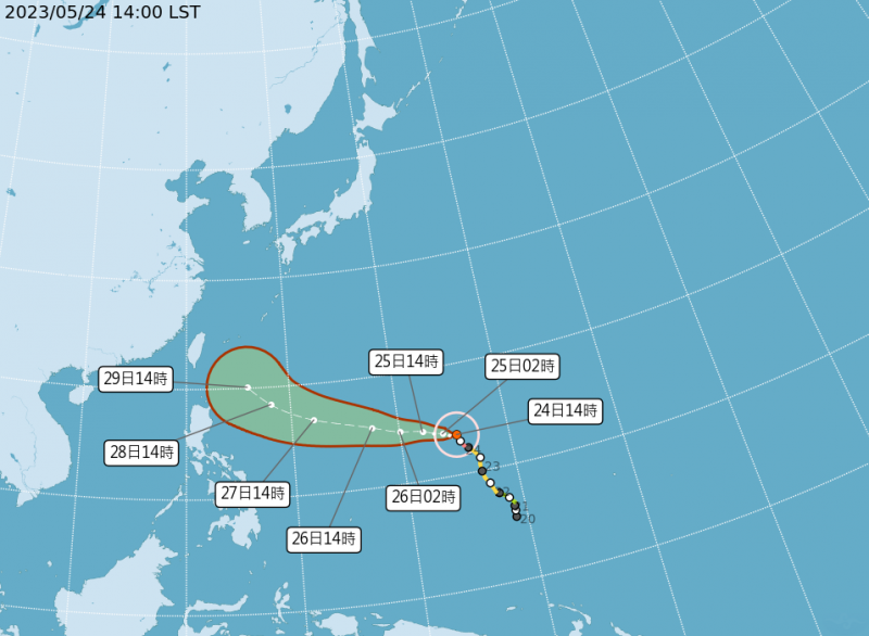 瑪娃颱風今日下午轉中颱。（圖／翻攝自中央氣象局）