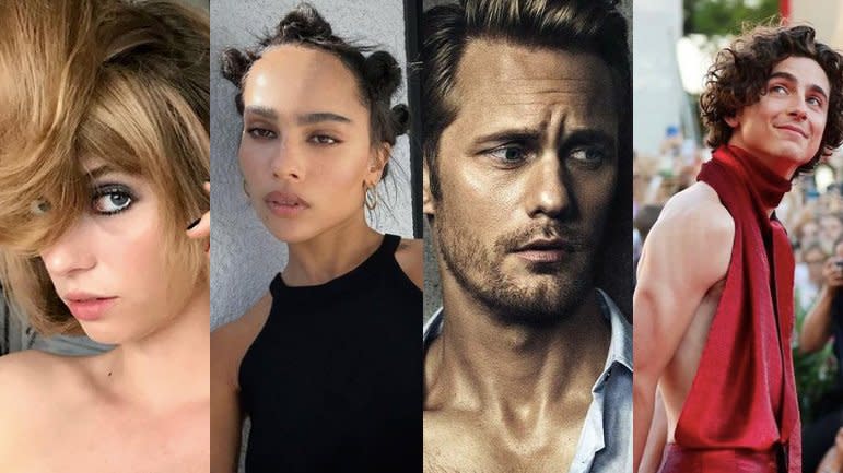 (R to L) Maya Hawke, Zoë Kravitz, Alexander Skarsgård, and Timothée Chalamet