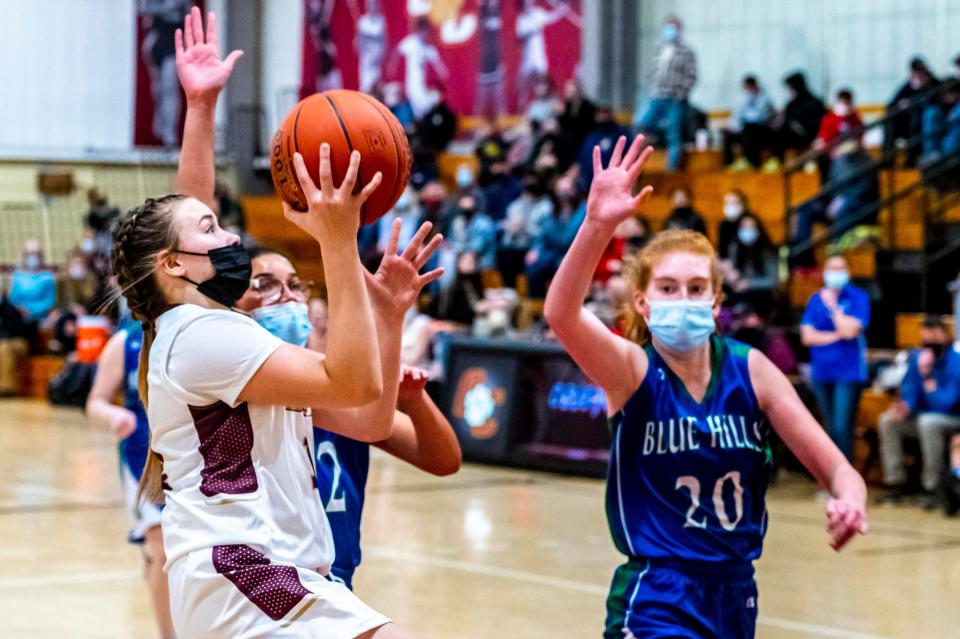 Hailey Hathaway powers her way to the basket.  Hathaway finished with a game high 16 points for Old Colony.