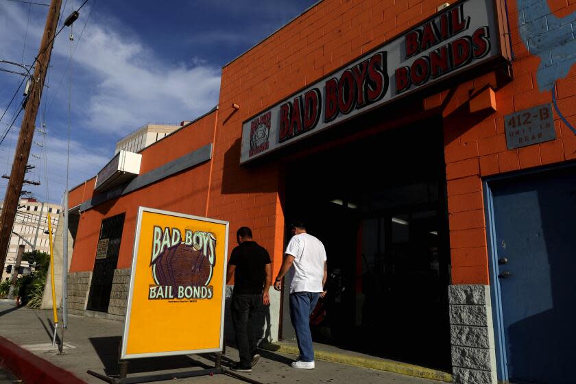 Gary Coronado  Los Angeles Times BAD BOYS BAIL BONDS is across the street from the Men's Central Jail in downtown Los Angeles. In California, the business of issuing bail bonds for profit is under attack as it is nowhere else in the nation.