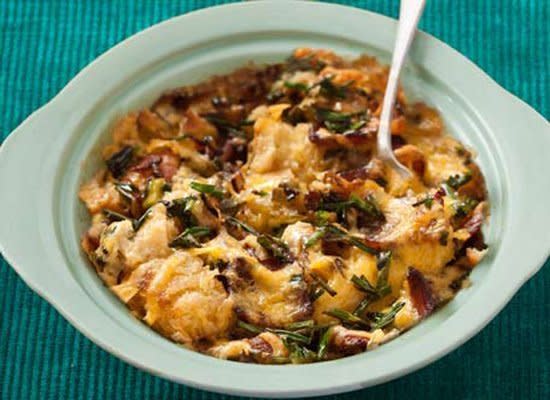 <strong>Get the <a href="http://www.huffingtonpost.com/2011/10/27/bacon-cheddar-and-scall_n_1057846.html" target="_hplink">Bacon, Cheddar and Scallion Strata</a> recipe</strong>        