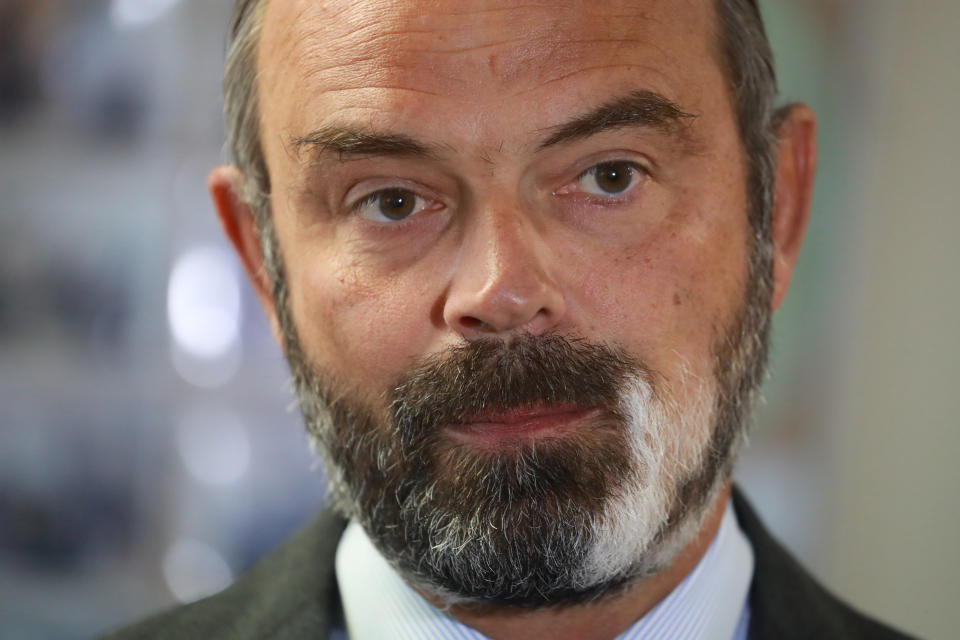 FILE - In this June 9, 2020 file photo, French Prime Minister Edouard Philippe gives a press conference in Evry, south-east of Paris. A new French prime minister will be appointed on Friday July 3, 2020 to replace Edouard Philippe, who has resigned amid an expected government reshuffle, the French presidency announced. ( Ludovic Marin / POOL via AP, File)