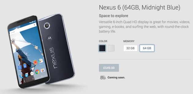 Nexus 6 Google Play Listing