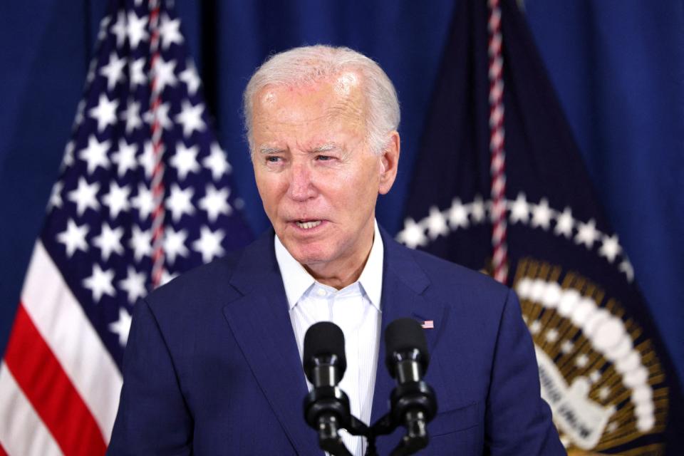 FILE PHOTO: U.S. President Joe Biden delivers remarks following the incident that occurred at a campaign rally for former U.S. President Donald Trump, in Rehoboth Beach, Delaware, U.S., July 13, 2024. REUTERS/Tom Brenner/File Photo