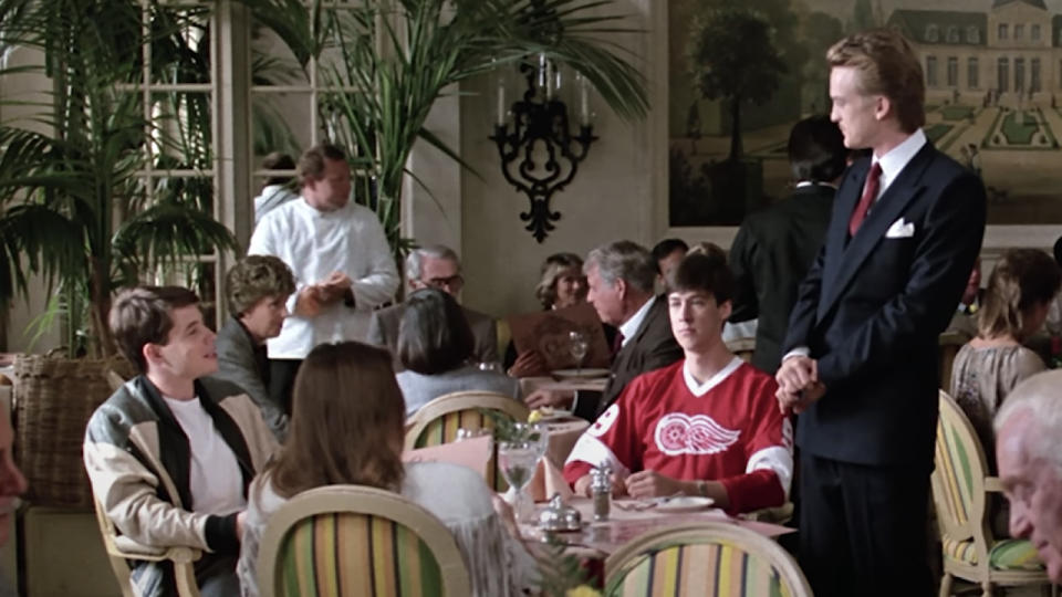 Ferris, Cameron, Sloane, and Maître d' in Ferris Bueller's Day Off