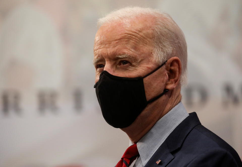 U.S. President Joe Biden speaks during a a 'Help is Here' tour event to tout the 1.9 trillion American Rescue Plan Act law on the 11th anniversary of the Patient Protection and Affordable Care Act (Obamacare) legislation being signed into law, as he visits the James Cancer Hospital and Solove Research Institute in Columbus, Ohio, U.S., March 23, 2021. REUTERS/Leah Millis