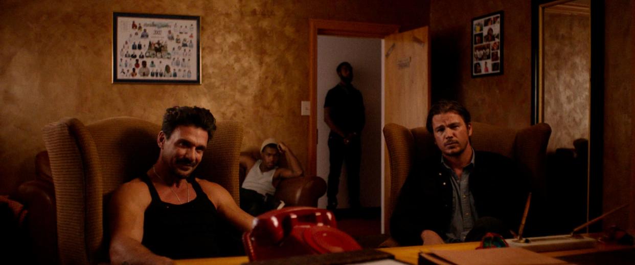 From left, Frank Grillo stars as Dallas Walker and Josh Hartnett stars as Wyatt Walker in the crime thriller "Ida Red," which was made in Tulsa.