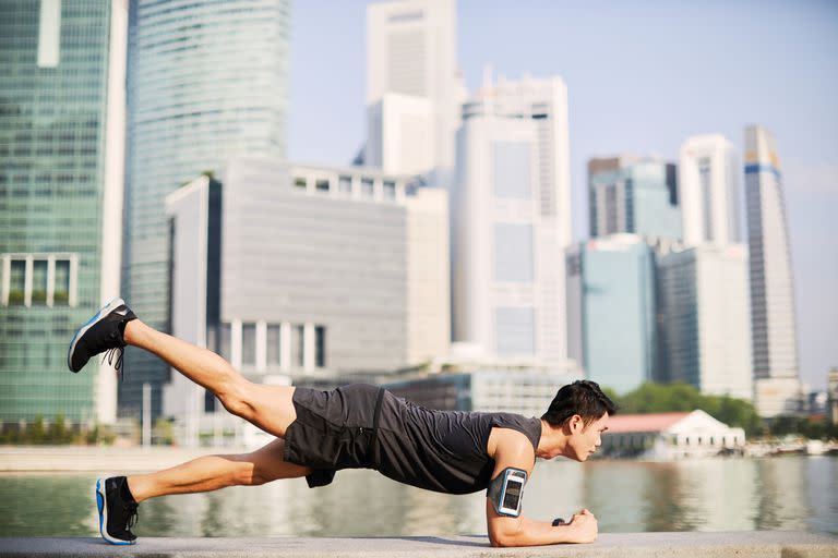 Training and running in Singapore's Marina Bay waterfront, Asia