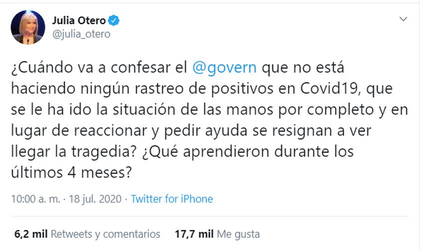 La periodista Julia Otero critica la falta de planificación del Govern en esta nueva fase de la epidemia