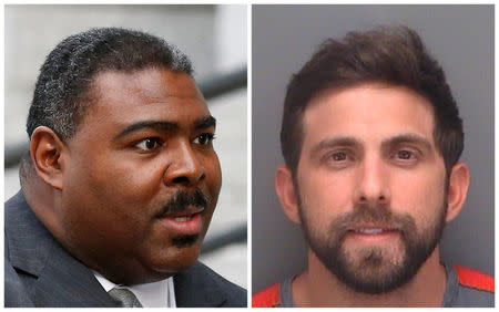 A combination photo shows Trevon Gross (L) in New York on February 1, 2017, and Anthony Murgio (R) in a Pinellas County Sheriff's Office booking photo that was released on August 4, 2015. The two men were arrested in Florida on August 4, 2015. REUTERS/File Photos