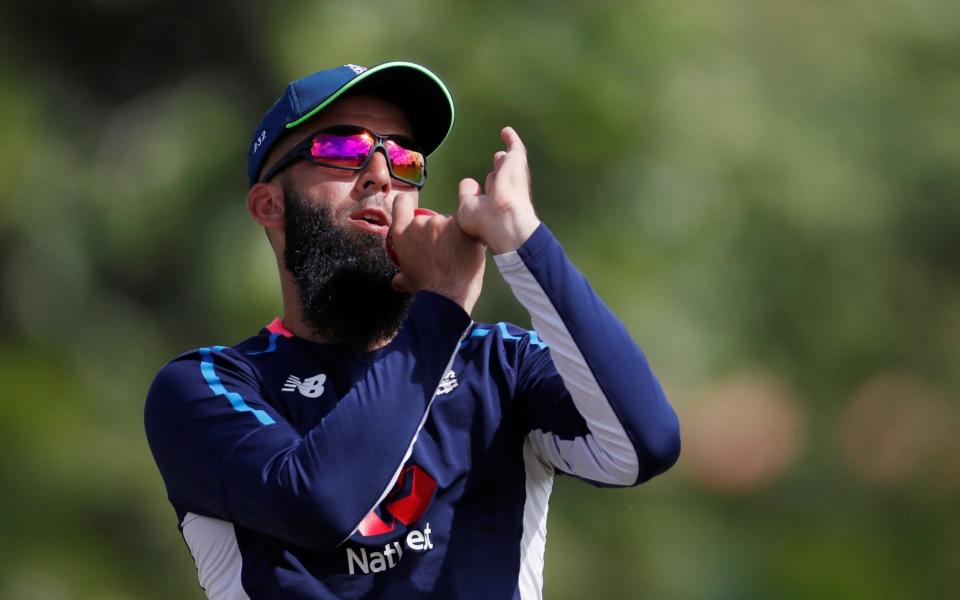 England's Moeen Ali during nets at the Kensington Oval  - Action Images via Reuters