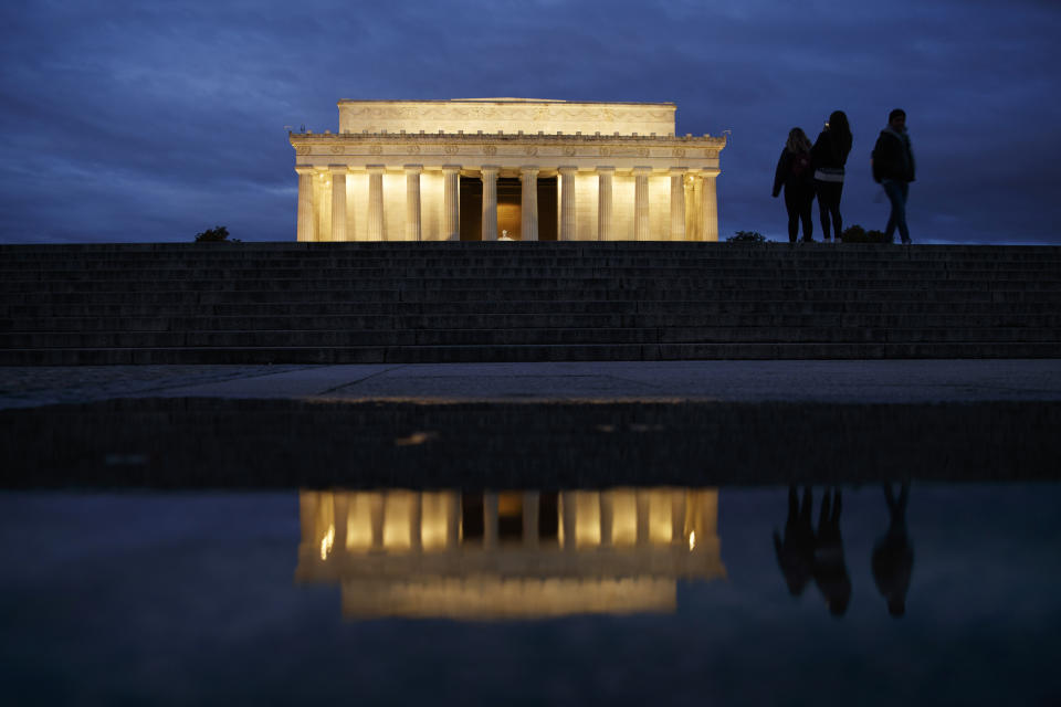 The Lincoln Memorial is seen before dawn, Saturday, Dec. 22, 2018, in Washington. The Norman Rockwell Museum, in Stockbridge, Mass., announced it will present an exhibition, opening Saturday, May 7, 2022, of art works celebrating the 100th anniversary of the Lincoln Memorial. (AP Photo/Carolyn Kaster, File)