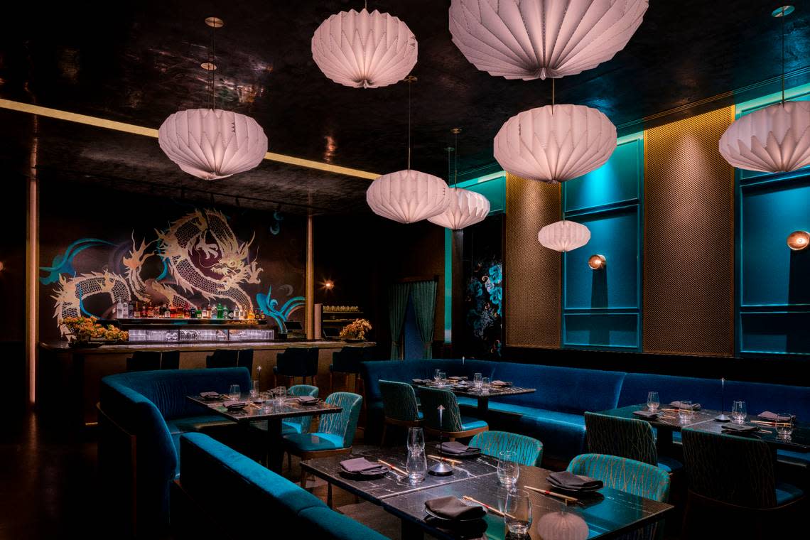 The interior of Gekkō, the new Japanese steakhouse and restaurant from David Grutman and Bad Bunny.