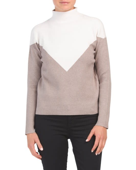 Cynthia Rowley Double Knit Mock Neck Color Block Sweater