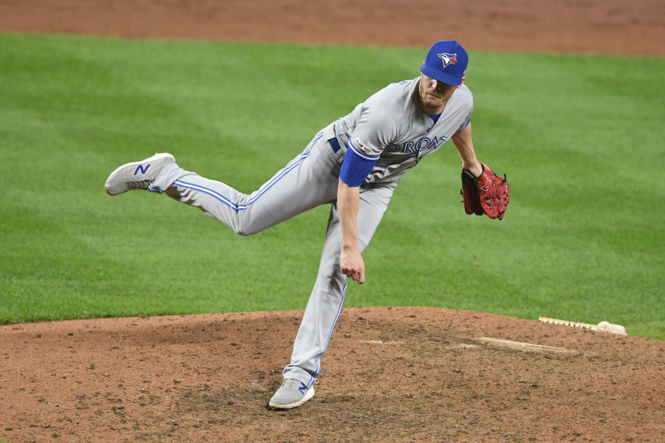 BALTIMORE, MD - SEPTEMBER 17:  Ken Giles #51 of the Toronto Blue Jays pitches during a baseball game against the Baltimore Orioles at Oriole Park at Camden Yards on September 17, 2019 in Baltimore, Maryland.  (Photo by Mitchell Layton/Getty Images)