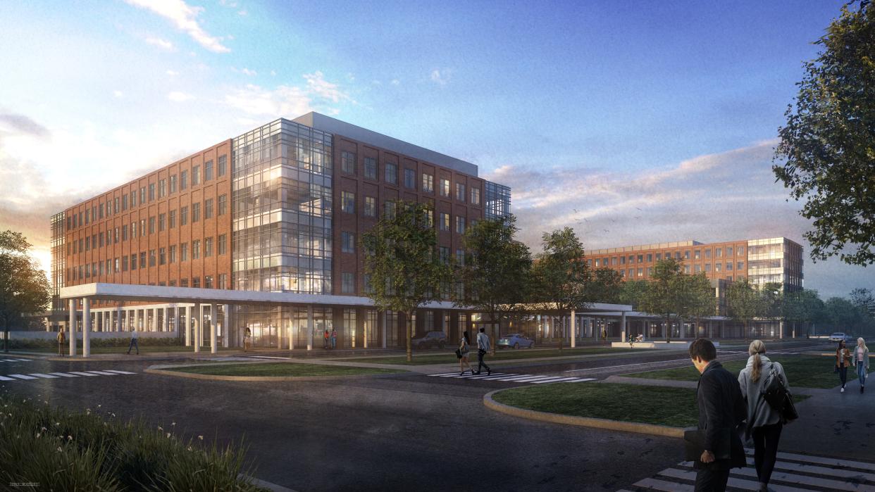 This is a 2019 preliminary architectural rendering of Ohio State University Wexner Medical Center’s proposed Powell ambulatory facility.